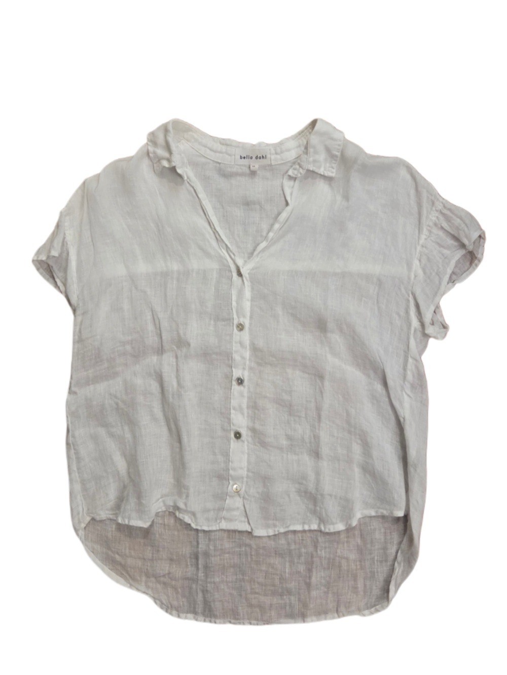 100% Linen Button Down Loose Fit White Top - Cap Sleeve Made in USA